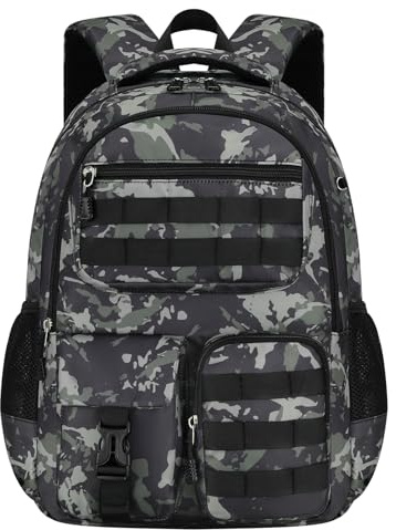 Amythe Zaino Scuola Elementare Bambino Mimetico, Zaino Media per Ragazzo Impermeabile per 15.6 Laptop con Riflettente, Zaini da Viaggio Casual Leggero e Moda 29L, Verde Scuro