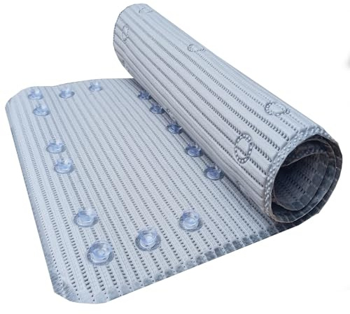 Non Slip Bath Mat Pvc Rubber With Secure Grip Suction Cups And Drain Holes Easy Clean Long Anti Mould Bathtub Mat 90cm x 42cm Ideal For Elderly Or Children (Grey)