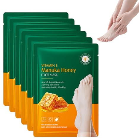 Honig Fußmaske, Manuka Anti Hornhaut Foot Mask, Hühneraugen & Raue Haut Und Spendet Feuchtigkeit, ür Geschmeidige Und Zartere Füße, Milde Enthautung, Tiefennährung, Nicht-Kunststoff, 6 Paar