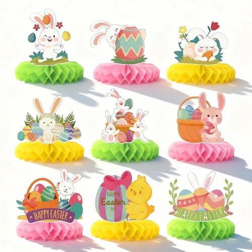 AONAT 9 Pezz Tavoli Nido d'Ape Coniglietto Pasquale Tavolo Centrotavola Decorazioni Coniglio Figura Pasqua Tema Nido d'Ape Centrotavola Decorazioni Tavolo Pasqua Nidos D'apes Tavolos Decor