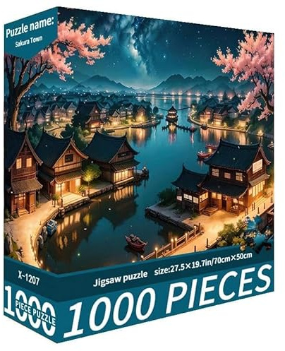 1000 Piece Jigsaw Puzzles for Adults, Beautiful Sakura Town Theme Puzzle 70x50cm, Challenging Interactive Game for Men Women Family Leisure Home Decor and Gift