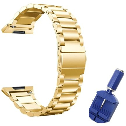 NMASDUYPU Länkarmband i rostfritt stål for joniskt band Armband metallarmband Smart klocka med verktyg(Gold)