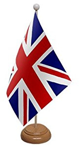 9 x 6 Union Jack United Kingdom Great Britain Large Desktop Table Flag With Wooden Base & Pole Ideal For Party Conferences Office Display