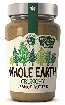 Whole Earth Crunchy Peanut Butter, Original Nut Spread Made with All Natural Ingredients, No Added Sugar, Gluten Free, Vegetarian & Vegan Friendly (6x 340 g Jar)