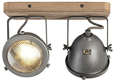 Qazqa - Industrial Spotlight Ceiling Steel Nickel Matt Satin Wood Tiltable 2-Way Light - Suitable for LED GU10 - Steel Surface-Mounted Spotway Light
