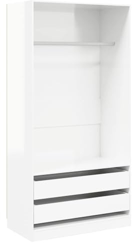 vidaXL Kleiderschrank 2 Schubladen Kleiderständer Schrank Kleiderstange Garderobenschrank Regal offen Hochglanz-Weiß 100x50x200cm Holzwerkstoff