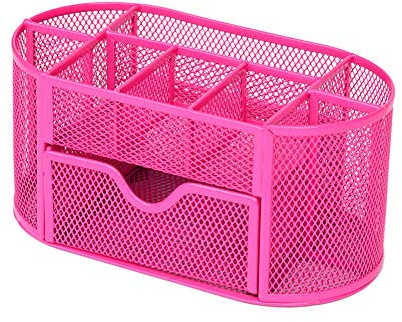 Aileese Mesh Desk Office Organizer,Multifunction Pen Holder with Drawer Stationery Storage Desktop Red