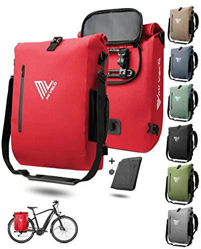 MIVELO - 3in1 Fahrradtasche für Gepäckträger, 100% wasserdicht & PVC-frei, Fahrradtasche Rucksack & Umhängetasche, Fahrrad Tasche Gepäckträgertasche (Rot, 20L)