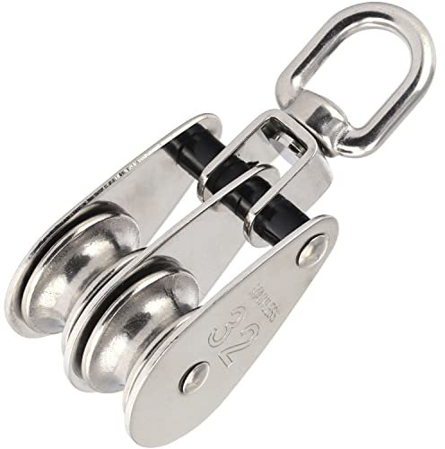 OPIOL QUALITY® Doppelblock mit Edelstahlrolle 54 mm aus Edelstahl A2 V2A (5 Stück) Block Umlenkrolle Blockseilrolle Seilrolle Doppelt Riemenscheibe Doppel-Flaschenzug Doppelwirbel Flaschenzug