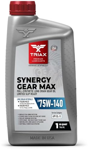 TRIAX Synergy Gear MAX 75W-140 GL-5, PAO Synthetic Long-Drain Axle, Differential Extreme Pressure Oil, Limited Slip Ready, 750,000 Mile Rating on Highway (1 Quart)