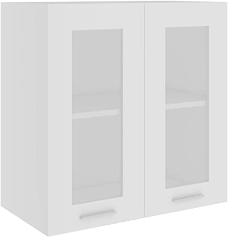 vidaXL Hanging Glass Cabinet in White - Engineered Wood Kitchen Storage - 60x31x60 cm