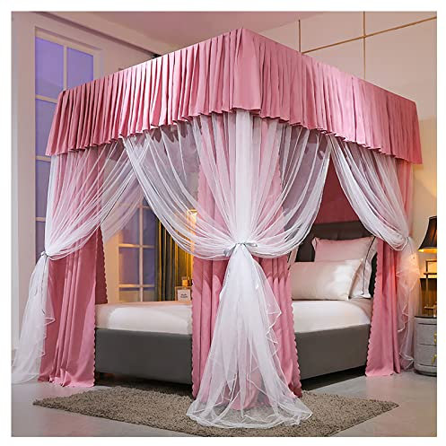 BUJOG Bettvorhang Himmelbetthimmel mit Ständer, Schatten spendendes Moskitonetz, Prinzessinnenvorhänge, Baldachin für Mädchen, Kingsize-Bett (Größe: 1,8 x 2 m/5,9 x 6,6 Fuß, Farbe: D.)