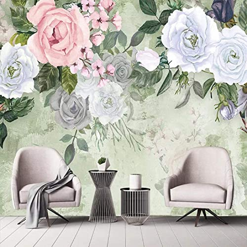Papel Pintado 3D Flores Rosas Blancas Papel Pintado Pared Moderno Dormitorio Fotomurales Decorativos Pared