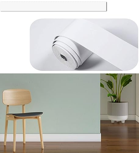 Dostear Borde del papel pintado Blanco Auto Adhesivo del Papel Pintado del espuma XPE autoadhesiva Cenefa autoadhesiva para decoración de pared de cocina baño 10x500cm