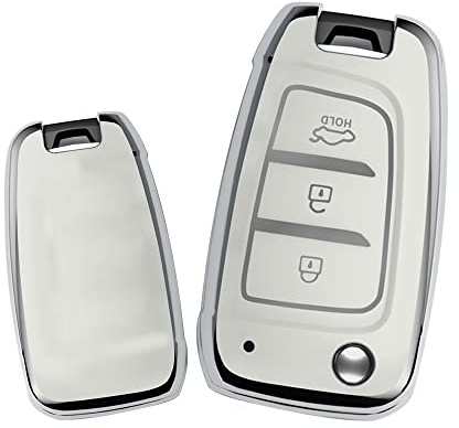 KUNIO Schlüsselhülle Passt für Hyundai Kona i30 Tucson NX4 2019 2020 2021 2022 2018 2017 2016 Schutzhülle TPU Autoschlüssel Schutz Klappschlüssel Cover 3 Tasten B Weiß