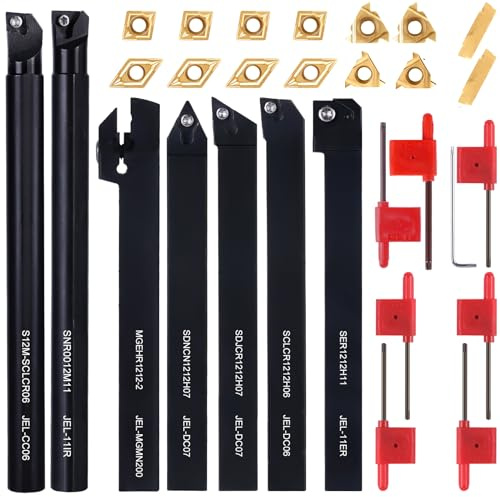 LYMMIYTC 1/2 12mm Indexable Lathe Turning Tool 21Pcs Kit for Turning | Includes 7 Tool Holders & 14 Carbide Inserts, for Turning, Grooving, Boring and Threading Metal Workpieces