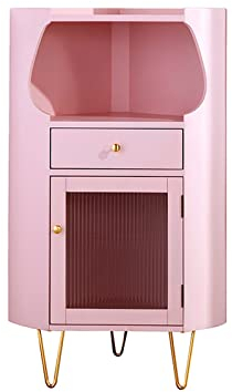 MOOWI Weinschrank Weinschrank aus Holz mit Glastür und Schublade, moderner dreieckiger Weinschrank mit Aufbewahrung, perfekt for Wohnzimmer, Esszimmer, Küche und Bar Barschrank (Color : Pink)