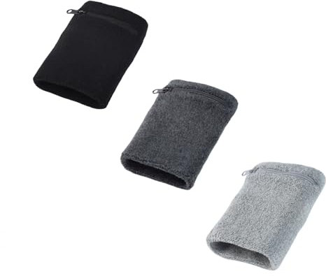 Handgelenktasche für Damen und Herren, Armbandtasche mit Reißverschluss für Laufen, Basketball, Tennis, Reisen, Fitnessstudio und alle anderen Sportarten (Schwarz + Eisengrau + Hellgrau, 3er-Pack)