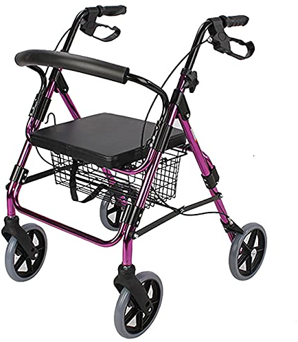 BHANAY Lila, robuster Rollator mit Sitz und Bremsen, Faltbarer Senioren-Gehwagen mit 8-Zoll-Rädern und Rückenlehne, All-Terrain-Gehhilfe Hallo