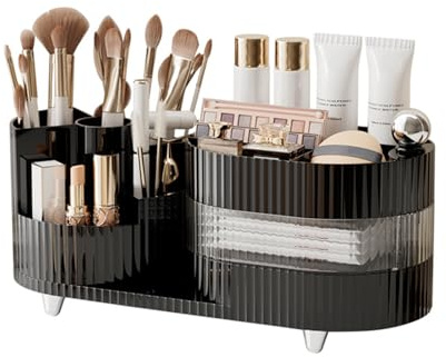 DASITON Make up Kosmetik Organizer,360° Drehbarer Make Up Pinsel Organizer,Großer Kapazität Kosmetik Aufbewahrung mit Schubladen,Schmink Organizer für Frisiertisch,Schlafzimmer,Badezimmer(Schwarz)