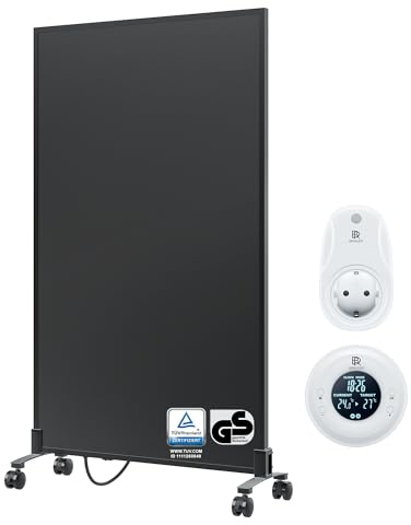 BR Bringer® Infrarotheizung 700 W mobil Thermostat Fernbedienung | Mobile Elektroheizung in Schwarz - mit Standfüßen auf Rollen, energiesparende Infrarotwärme, TÜV und GS geprüft
