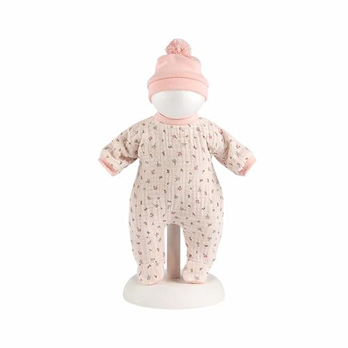 Llorens 1063210 Puppenkleidung für 30 bis 32cm Puppen, beiges Pyjama Set mit Blümchen, Puppenschlafanzug mit rosa Schlafmütze, Puppenzubehör