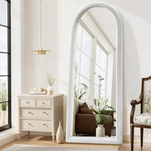 JAWGLOW Fluffy Mirror Cover - DIY Full Length Mirrors Decoration Cover Universal Ultra Soft Non-Slip Cover Free Standing Warm Home Decor for Living Room Bedroom Cloakroom, Only Mirror Cover(White)