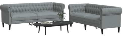 Gecheer 2-TLG.Sofagarnitur Couch Sofa Set Polstergarnitur Loungesofa Polstersofa Sofa Couchgarnitur Sitzmöbel Wohnzimmersofa Polstermöbel Sessel Couch Designsofa Gartensofa Hellgrau Stoff-114