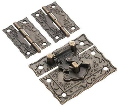 BSAXITHZB 1 Stück Kastenschloss Haspe 2 Scharniere antike Bronze Vorhängeschloss Schloss Schmuck Holzkastenschloss Haspe Gepäck Schrank Scharnier Retro Möbel dekorative Hardware