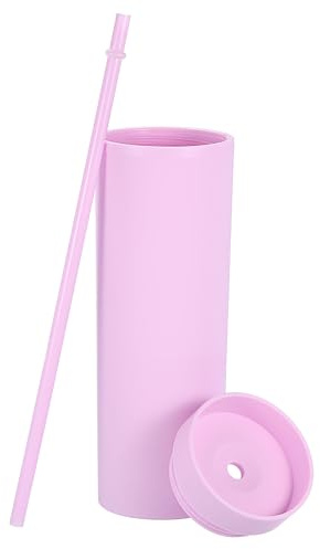 sourcing map Gobelet à double paroi avec paille et couvercle, en acrylique transparent isotherme de 473 ml – Tasse à café glacé réutilisable pour fêtes, anniversaires et tous les jours – Rose mat