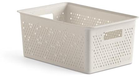 TATAY Bohol Boîte de rangement rectangulaire 4 l, en polypropylène, sans BPA, plastique 100% recyclé, beige Ecohome. Dimensions : 17 x 27 x 11,5 cm