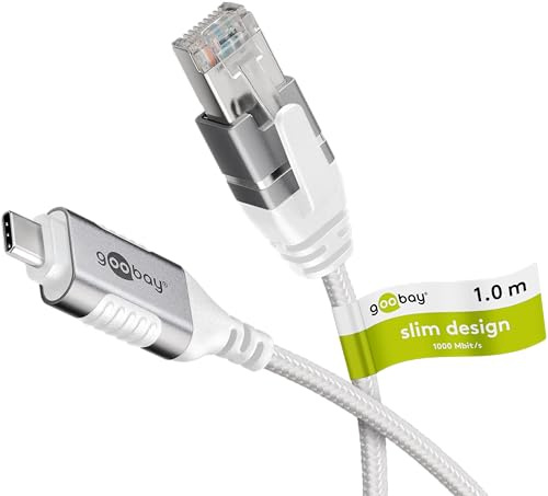 goobay Câble fin USB-C 3.1 vers RJ45 Ethernet CAT 6 Câble adaptateur/Connexion Internet filaire stable avec routeur/commutateur réseau/adaptateur USB vers RJ45 / 1 Gbits / 1 m/Blanc / 74385