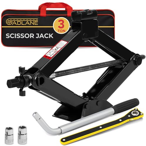 GADLANE Scherenwagenheber-Kit - 3 Tonnen Tragbares Schwerlast-Wagenheber-Kit mit ausziehbarem Schraubenschlüssel, Ratsche zum einfachen Anheben für Autos/SUVs/Limousinen, kompakter Aufbewahrungskoffer