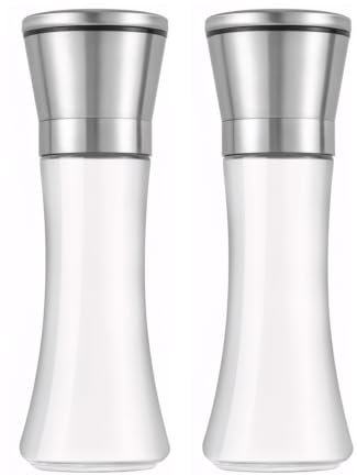 LiangYuanZen Set di 2 macinasale e pepe, in vetro di alta qualità e acciaio inox con nucleo in ceramica regolabile manualmente, per pepe, sale, spezie, senza contenuto di spezie, 190 ml