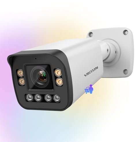 VIKYLILN Caméra IP varifocale 5 MP Full Color PoE, caméra IP à zoom optique 5x, objectif motorisé 2,7 ~ 13,5 mm, double lumière intelligente, audio bidirectionnel, SD256 Go, détection de véhicule