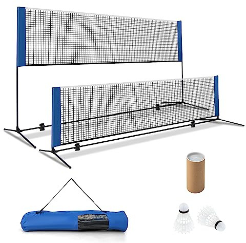 SPOTRAVEL 4.2M Badminton Net, Height Adjustable Tennis Volleyball Net | with Carry Bag and 2 Shuttlecocks, Portable Foldable Recreational Sports Net for Indoor Outdoor