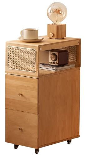 Nxkhox Couchtisch Coffee Table Couchtisch mit Schublade Bambus-Beistelltisch mit Flaschenzügen, Mehrschichtiger Stauraum, Geeignet für Wohnzimmer, Schlafzimmer, Esszimmer
