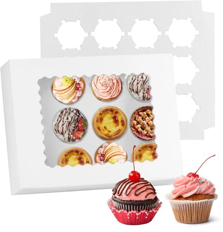 PanBeiQi 10 cajas cupcakes profesionales (12huecos) con ventana transparente - Ideal para repostería, eventos y regalos gourmet. Material seguro para alimentos.