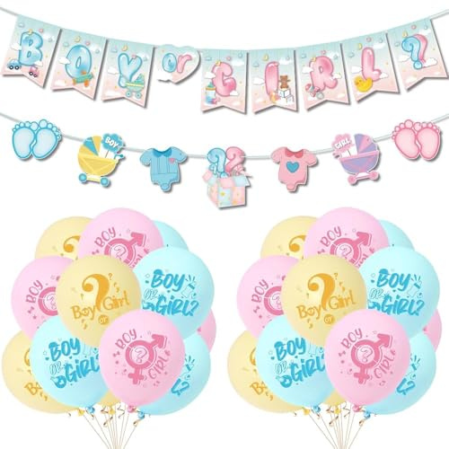 KOBOKO Gender Reveal Party Deko Set, Boy or Girl Banner Rosa Blaue Luftballons, Babyparty Deko Mädchen Junge, Gender Reveal Balloon, Baby Shower Deko, Luftballons Set für Baby Party Babyshowerparty