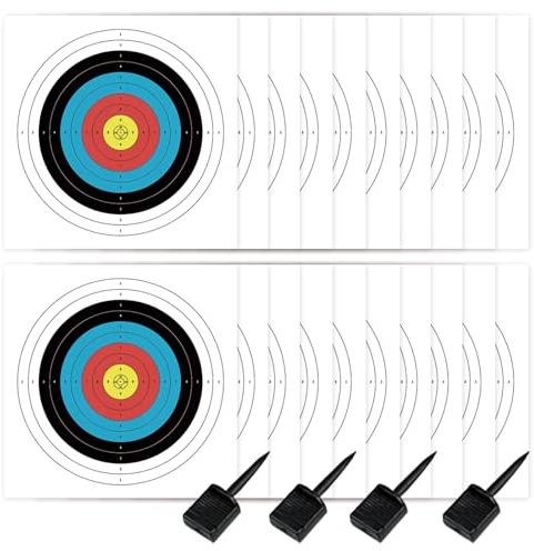 KURUGEILI Lot de 20 cibles en papier standard pour tir à l'arc - 60 cm - 10 anneaux - Arc et flèche - Visage pour tir à l'arc