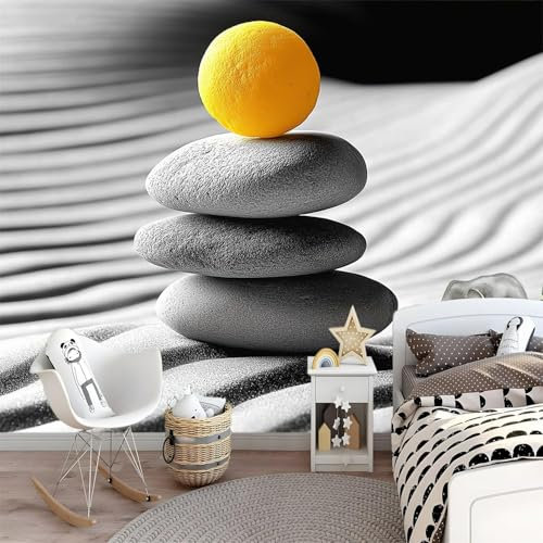 Fotomurales Decorativos Pared Zen 3D Mural Autoadhesivo Pared Piedra Gris Papel Pintado Tela de Seda Papel Tapiz Panorámico 350x250 cm A-1266