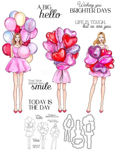 Blessings Girls Stamps and Die Cuts for Card Making Balloon Transparent Silicone Clear Stamp and Metal Cutting Dies Sets for DIY Scrapbooking Paper Crafting Seals Decorative Supplies