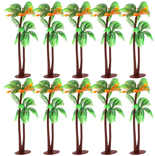 Toyvian 10pcs Mini Model Trees Diorama with Base - Green Palm Tree Toppers Coconut Cake Toppers - Miniature Palm Trees Figurines for Aquarium Micro Garden Landscape