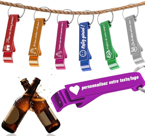 Personnalisé Porte-Clés Décapsuleur avec Gravure Texte Nom Logo Bouteille de Bière Décapsuleur pour Fête Festivals Rassemblements Cadeaux de Mariage (100)