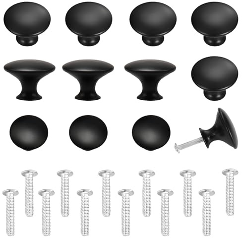 Tacitmeet Lot de 12 Bouton de Meuble, 30MM Noir Vintage Ronds Poignée Meuble, Bouton de Porte en Inoxydable pour Placard Armoire Commode avec Vis Assorties