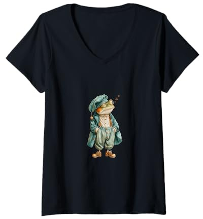 Mujer Rana dormilona en Pijama, Gafas, Gorro de Noche Estilo Vintage Camiseta Cuello V