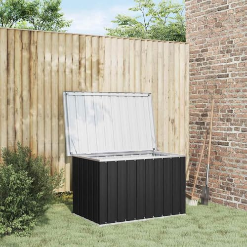 Ziaphsol Caja de jardín antracita 109 x 67 x 65 cm de acero galvanizado, con tapa, resistente a la intemperie, como caja de cojín, caja de terraza, caja de balcón para cojines, tapicería, herramientas