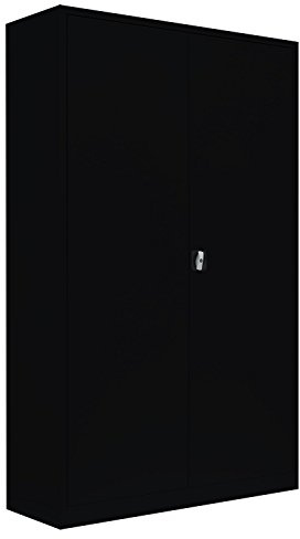 Lüllmann Flügeltürenschrank Schwarz 195x120x60cm Metallschrank abschließbar | Komplett montiert, Lagerschrank, Aktenschrank, 4 Fachböden, 530389
