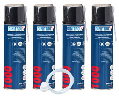 4 X Dinitrol 1000 clair cavité Cire 500 ml Aérosol + 600 mm extension Buse