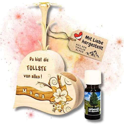 sagl.Tirol holzmanufaktur Zirbenduftset Herz (Zirbenduftset Herz mit handgeschnitztem Zirben Edelweiß Du bist die Muttertag, muttertagsgeschenke für Mama, Geschenk Muttertag